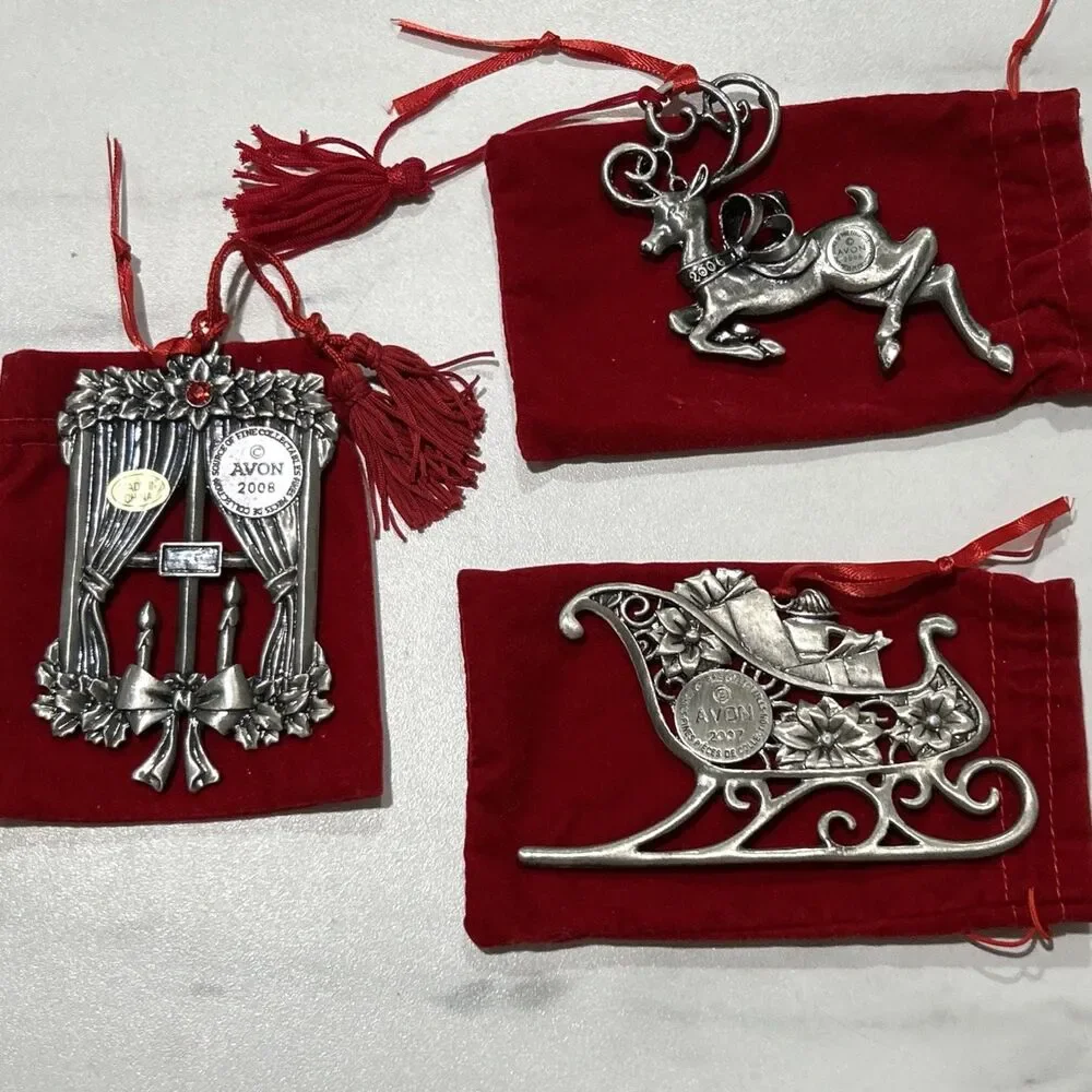 Vintage AVON Metal Pewter Christmas Ornaments 2006 2007 2008 lot of 3~4